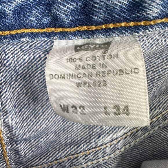 Levi's 501 Jean Shorts WMNS 32 Blue Distressed Denim Button Fly Cut-Off Hi-Rise - Picture 7 of 10